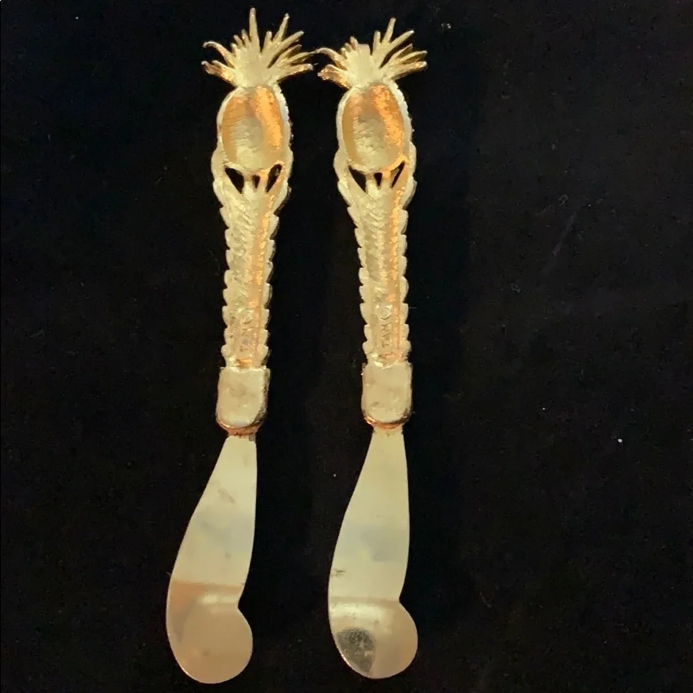 Two Vintage Gold Color Pineapple Butter Knives